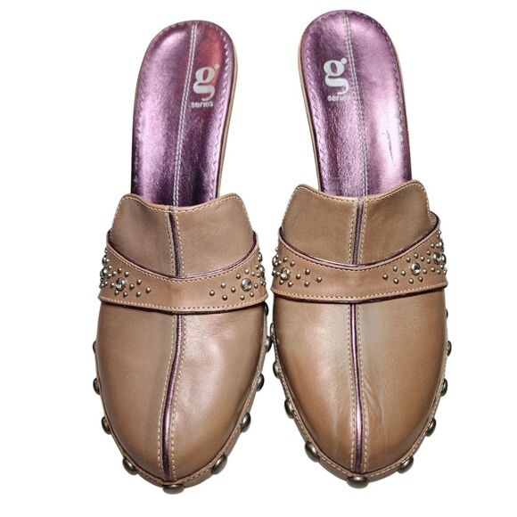 Vintage Y2K Cole Haan Studded Tan Mule Slip On Heel Rhinestone Pink Metallic 9.5 - Picture 4 of 15